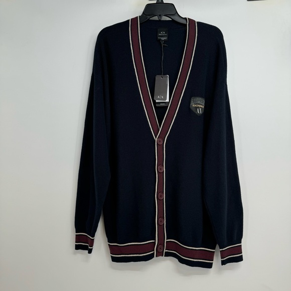 Armani Exchange Cardigan Men’s M Blue V-Neck Button Up Cotton/wool Blend $170 - Picture 4 of 16